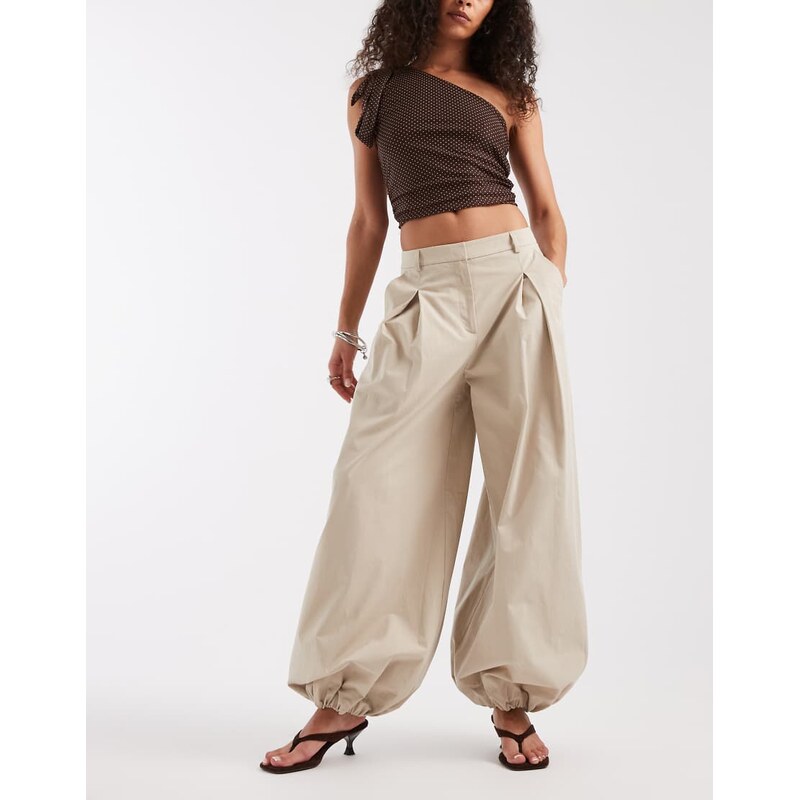 ASOS DESIGN bubble hem tailored balloon trouser in stone-Neutral