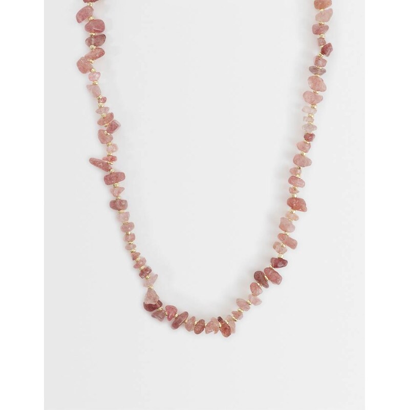 ASOS DESIGN necklace with rose quartz semi-precious chippings-Multi 115679368