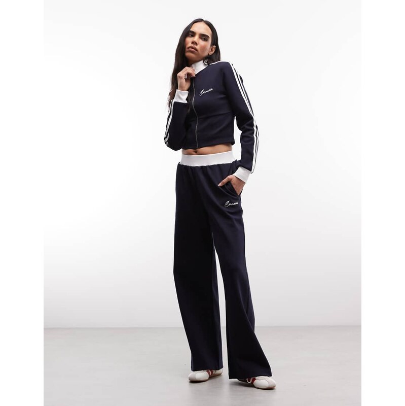Cernucci soft touch wide leg logo joggers co-ord in navy