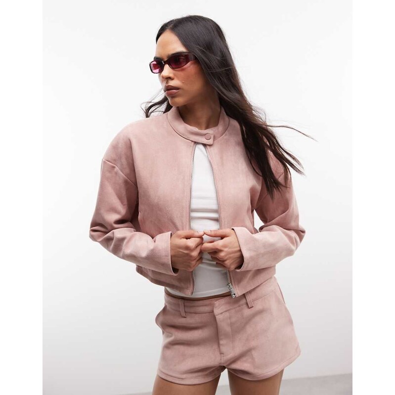 Cernucci faux suede soft touch cropped biker jacket co-ord in