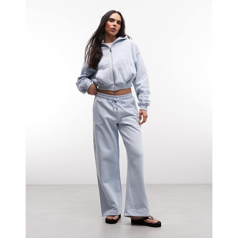 Cernucci 100% cotton wide leg logo joggers co-ord in baby blue