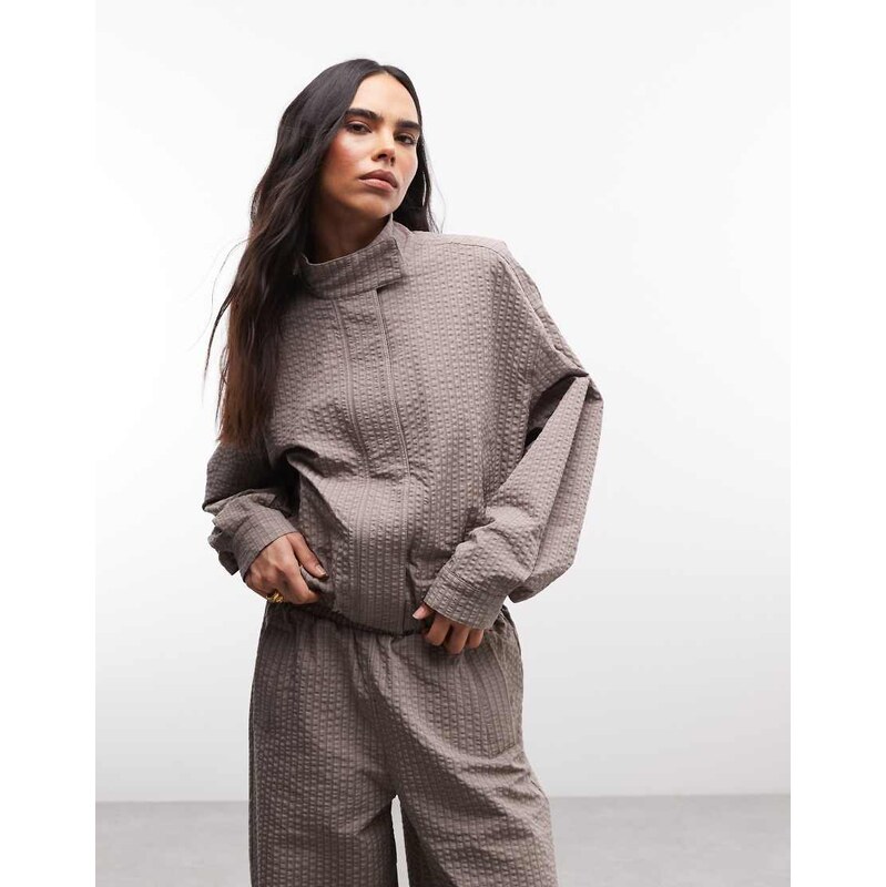 Cernucci funnel neck nylon jacket co-ord in beige micro check