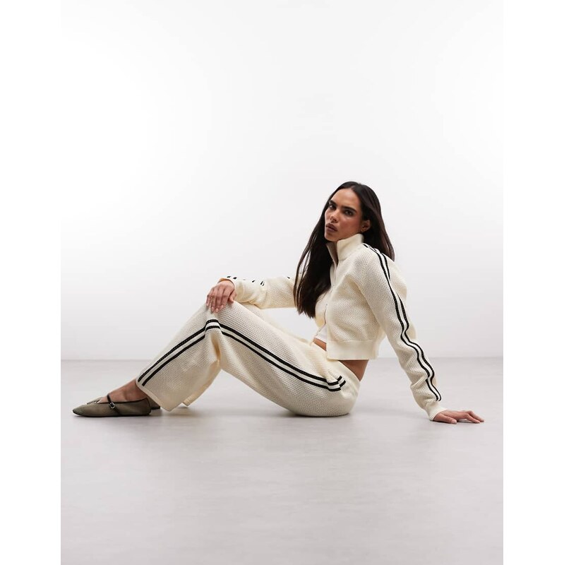 Cernucci crochet knit wide leg joggers co-ord with side taping