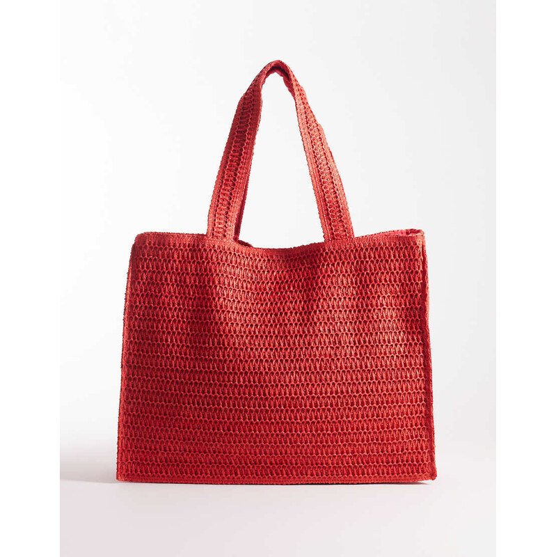 South Beach shoulder straw beach tote bag in tomato red 115681780