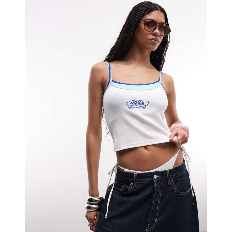 Roxy logo print cami beach top in white 115681796