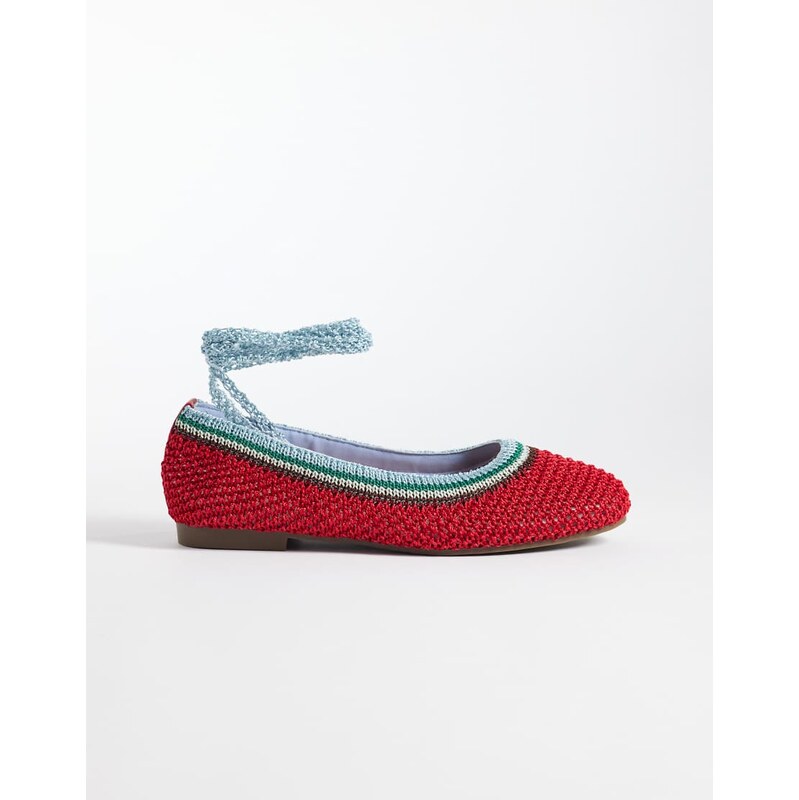 SEQWL Woven lace up ballet flat in red 115681806