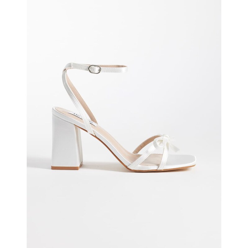 Be Mine Bridal Tamara block heeled sandals with bow in ivory satin 115681808
