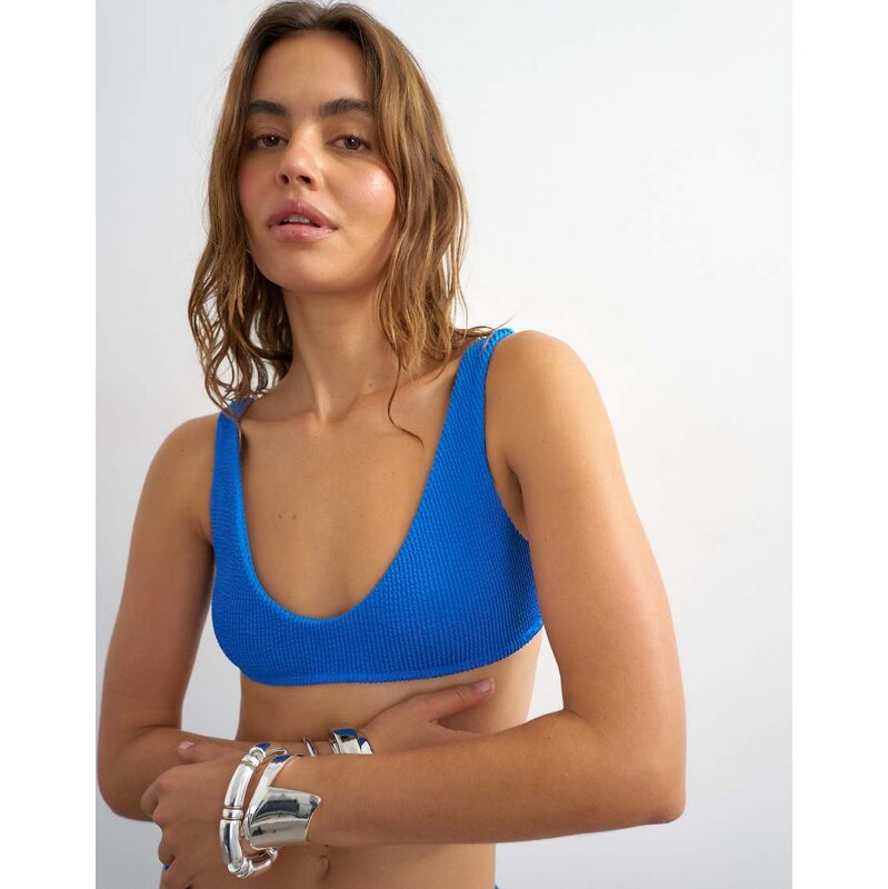Topshop Tara scoop bikini top in blue