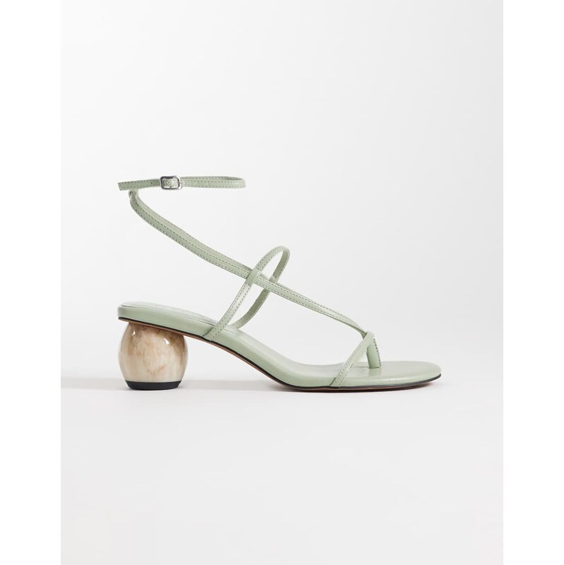 ASOS DESIGN Hebe strappy toe thong ball heeled sandals in pistachio 115681843