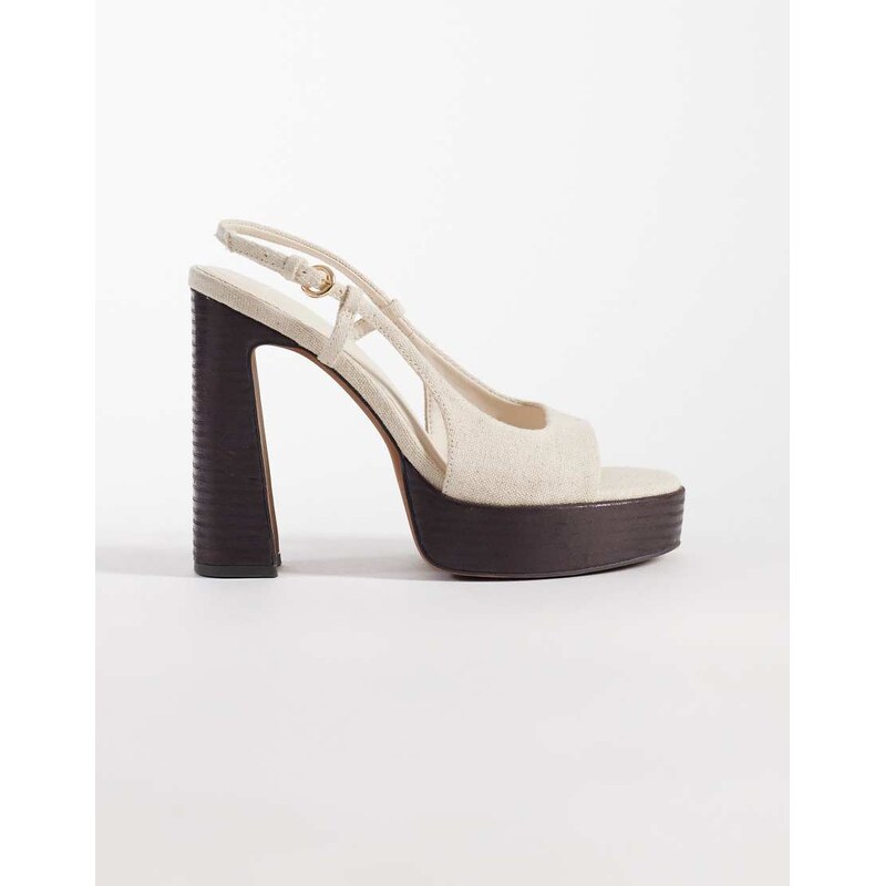 ASOS DESIGN Nandi slingback platform high heeled sandals in natural 115681845