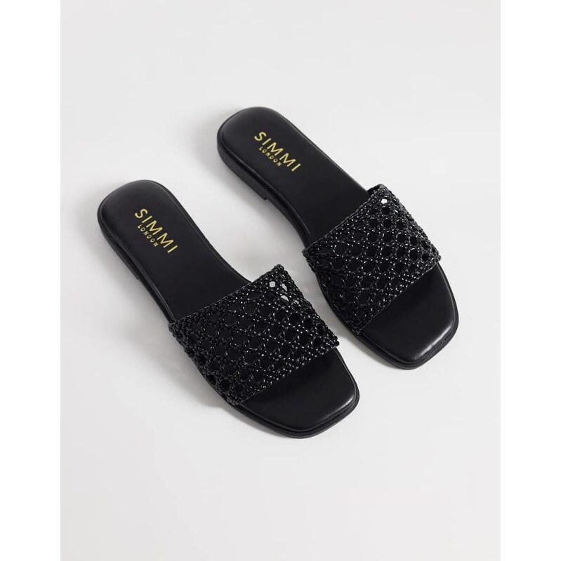 SIMMI Shoes Simmi London Luna woven flat sandals in black 115681857