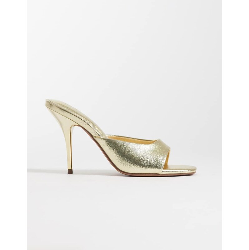 ASOS DESIGN Nighty high heeled mules in gold