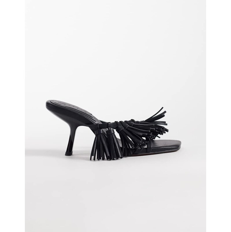 ASOS DESIGN Hibernate tassel mid heeled mules in black