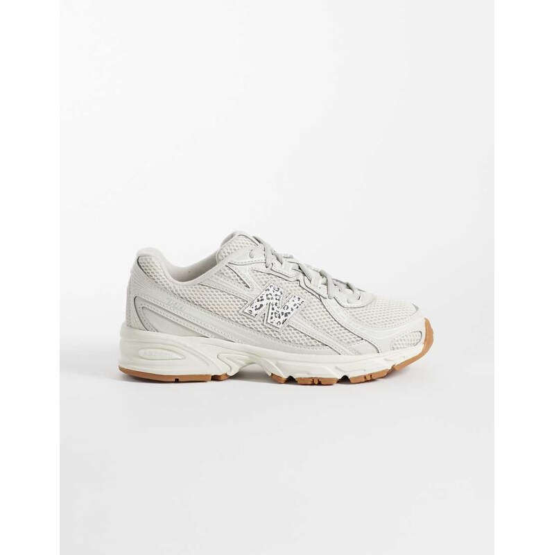 New Balance 740 trainers in off white and leopard print