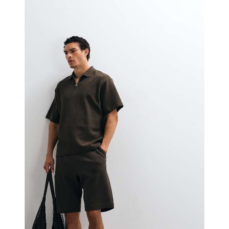 Selected co-ord waffle shorts in brown