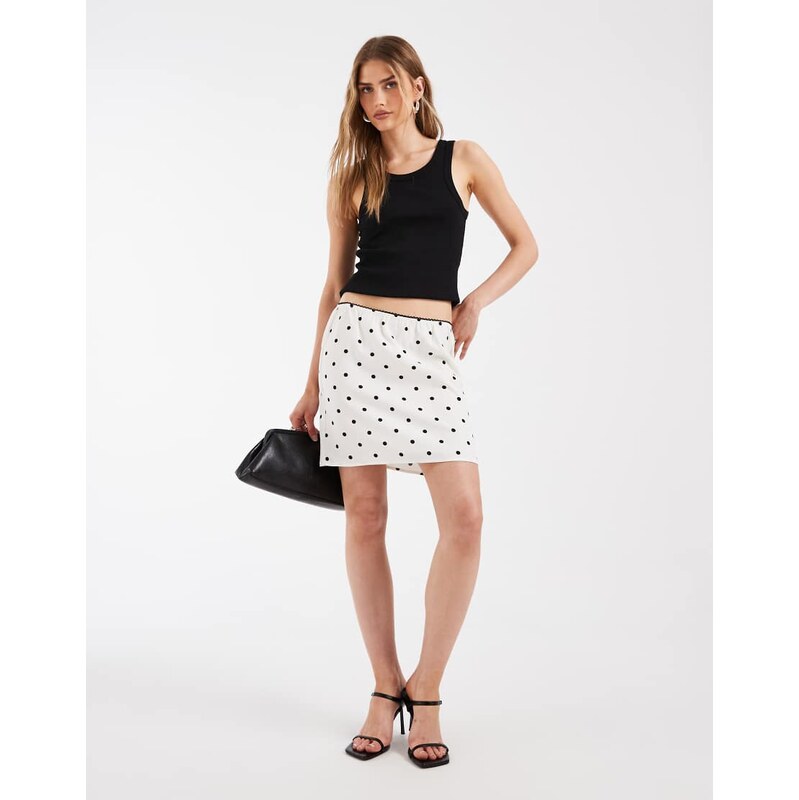 Noisy May mini skirt in cream polka dot-White