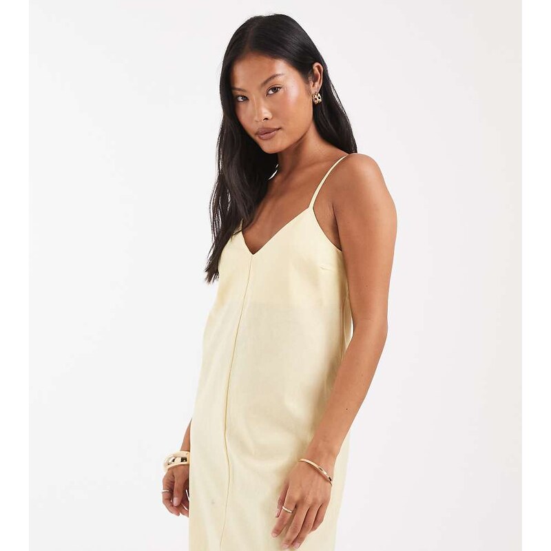 Vero Moda Petite linen look cami strap midi dress in banana