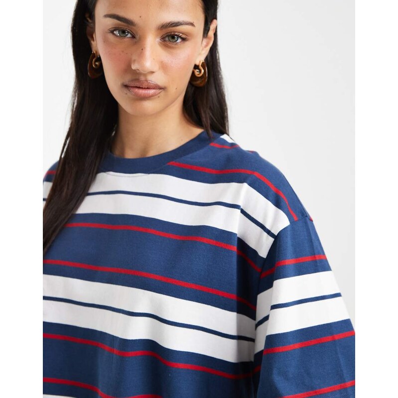 ASOS DESIGN boxy cropped t-shirt red & navy stripe-Multi