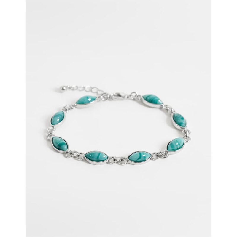 Reclaimed Vintage unisex faux moss agate chain link bracelet in silver 115681944