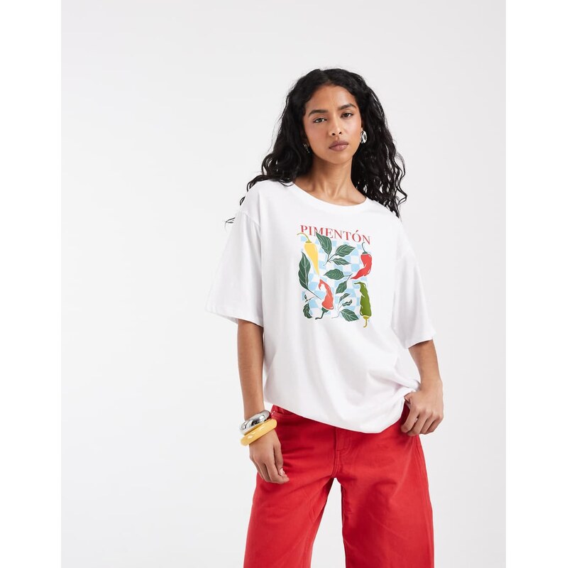 ONLY chilli graphic print oversized t-shirt in white
