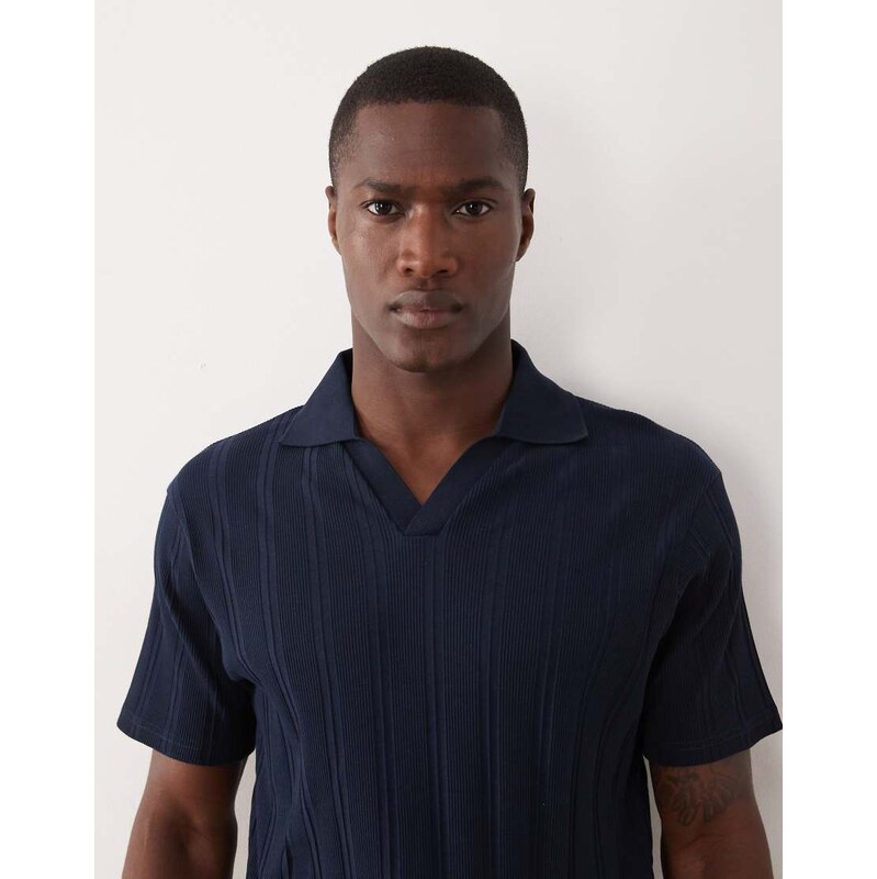 ASOS DESIGN slim fit notch polo in navy rib