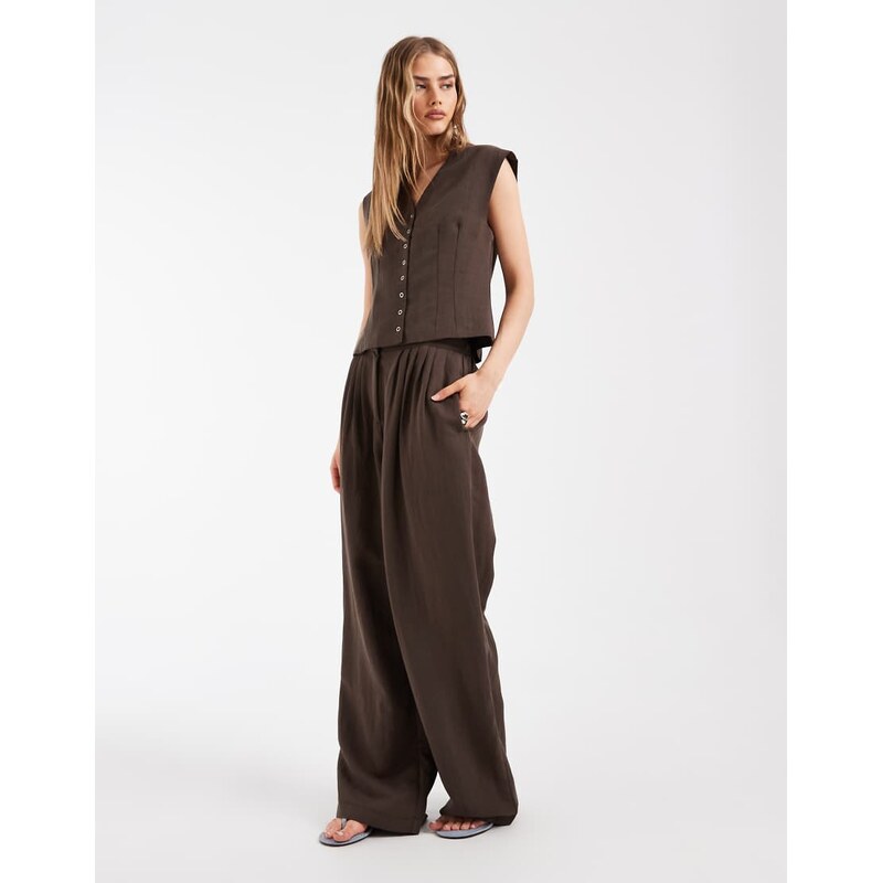 Object linen look tailored pleat front loose fit trouser co-ord in 115681980