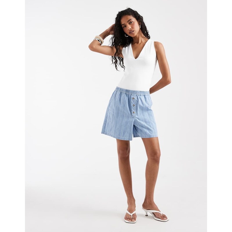 Object boxer style denim shorts in light blue stripe print 115681981
