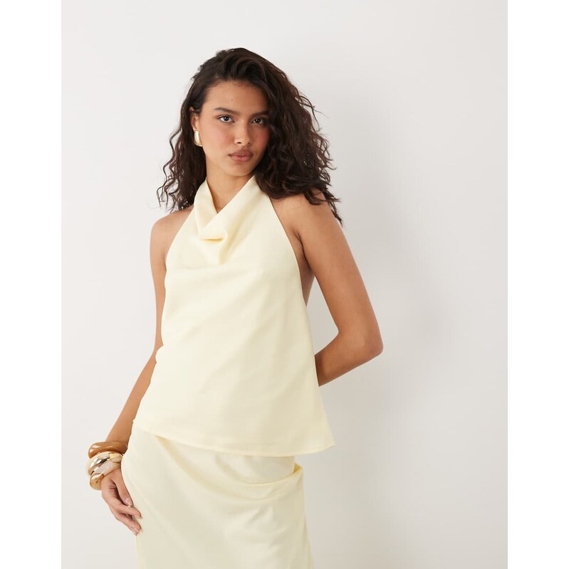 YAS satin halter neck top co-ord in pastel yellow 115681987