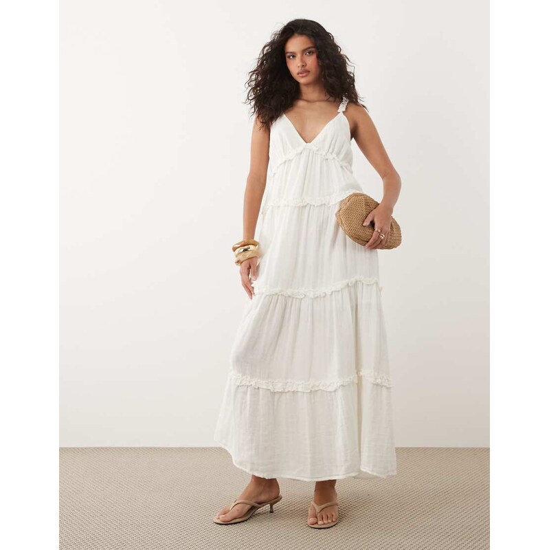 YAS tiered ruffle detail cami maxi dress in white 115681991