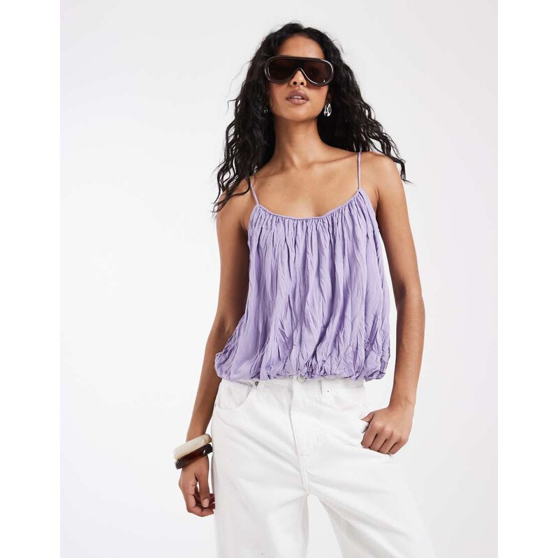 ASOS DESIGN strappy bubble hem top in lilac-Purple