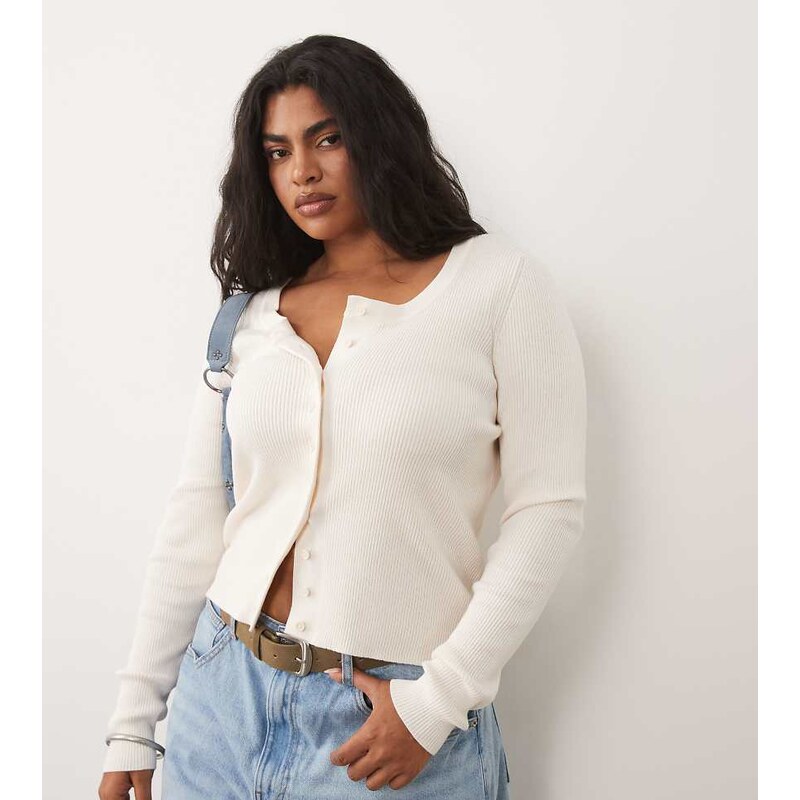 ASOS Curve ASOS DESIGN Curve cotton blend wide scoop cardigan in cream 115682007