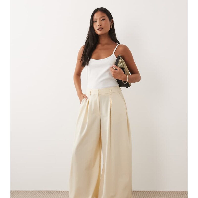 Miss Selfridge Petite tailored balloon trouser in off white