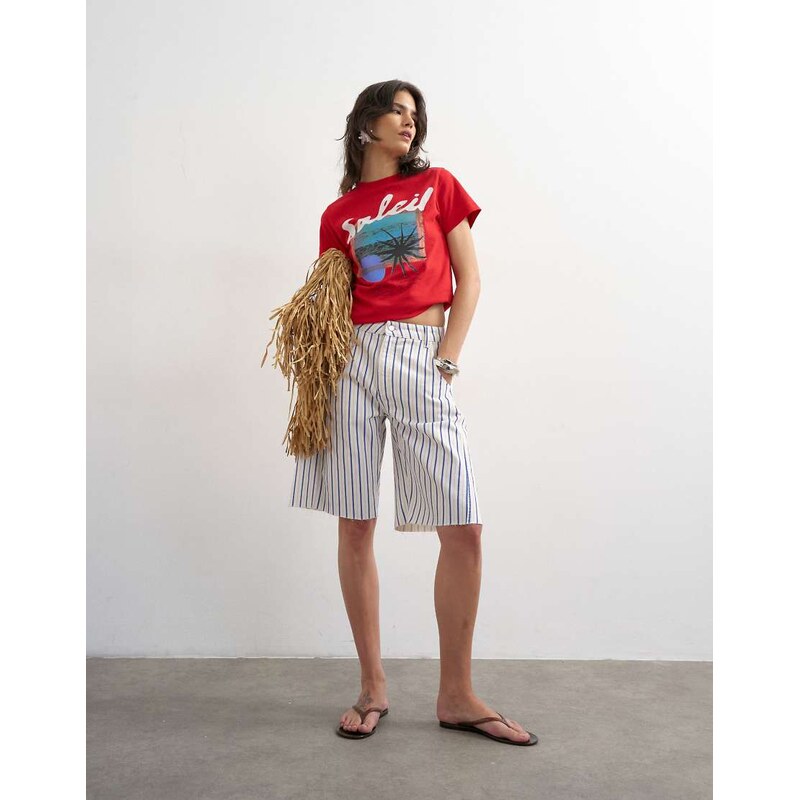 Topshop denim barrel jort in blue stripe 115682011