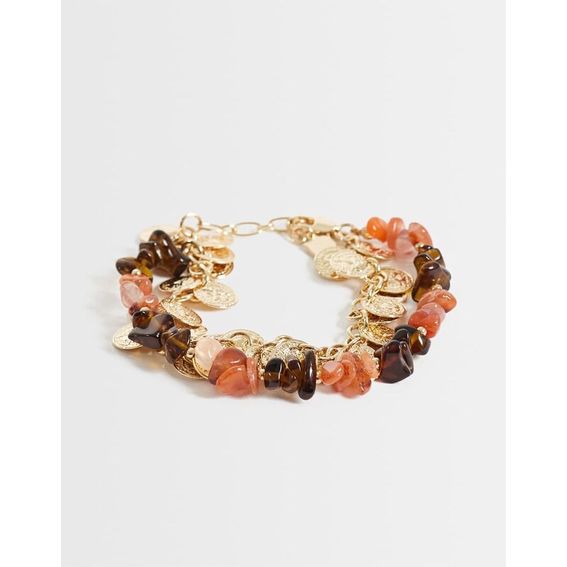 ASOS DESIGN pack of 2 stretch bracelets with faux amber chippings and 115682036