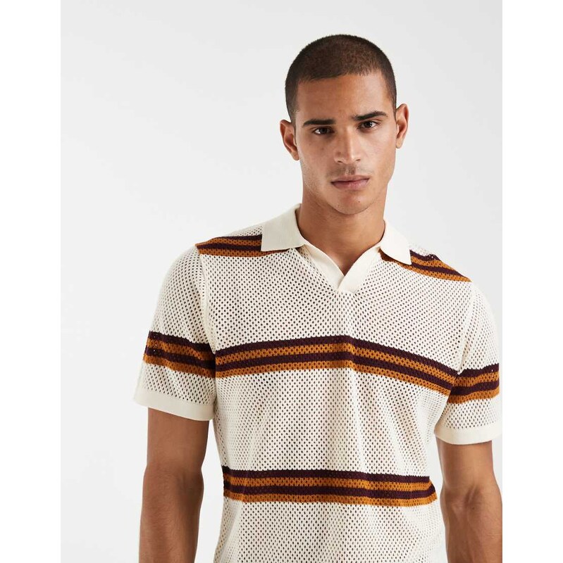 ASOS DESIGN relaxed open knitted striped notch neck in multi