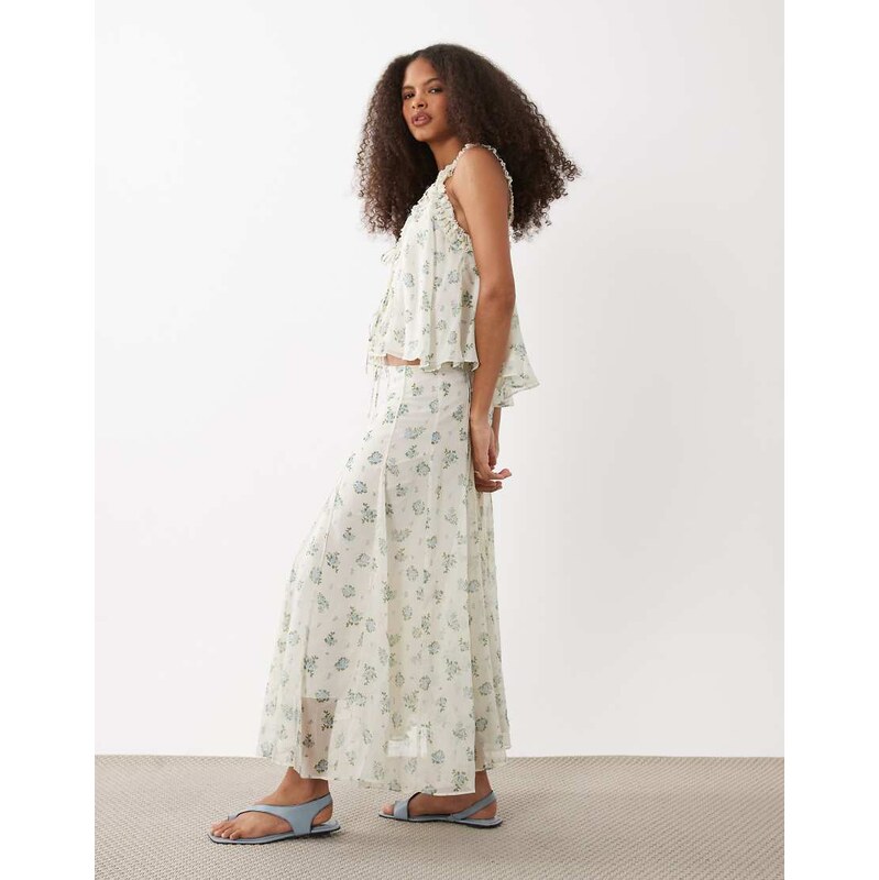 Mango Cushed seam detail maxi skirt co-ord in ditsy floral print 115682065