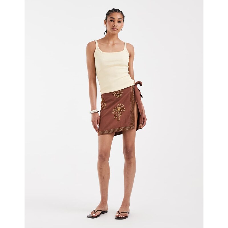 River Island beaded beach skirt in brown 115682076