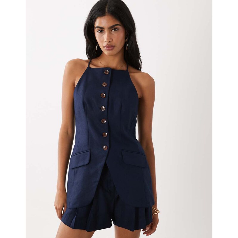 River Island linen blend longline waistcoat in navy 115682077