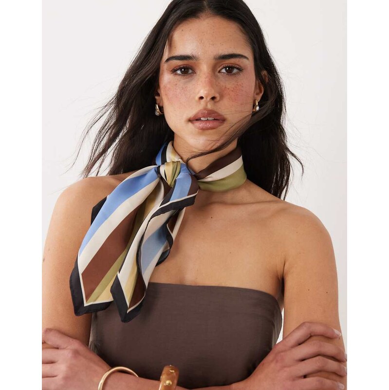 Mango neck scarf in multi stripe-Green 115682084