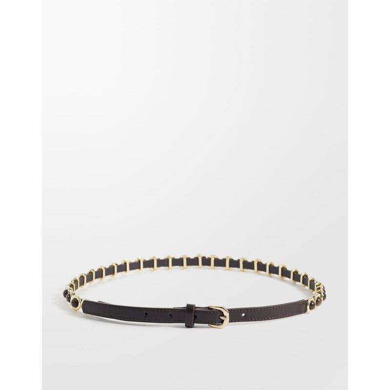 Mango faux leather slim belt with hardware detail in brown 115682085