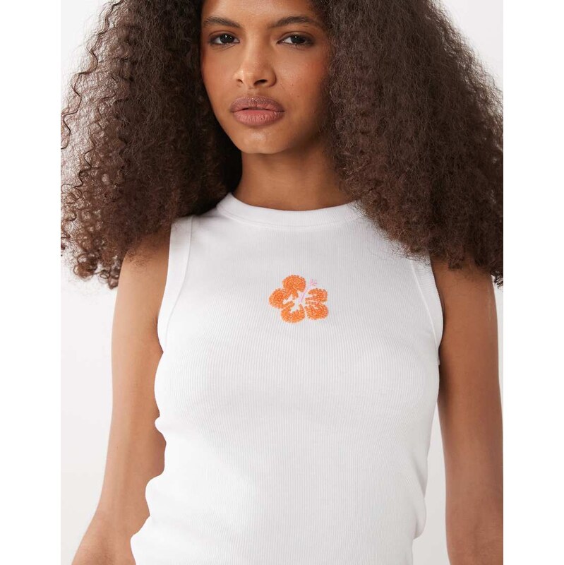 Mango Teen racer vest with beaded flower in white 115682107