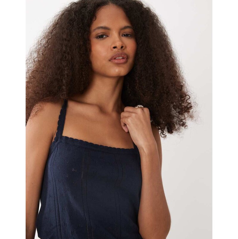 Mango Teen pointelle cami top in navy 115682111