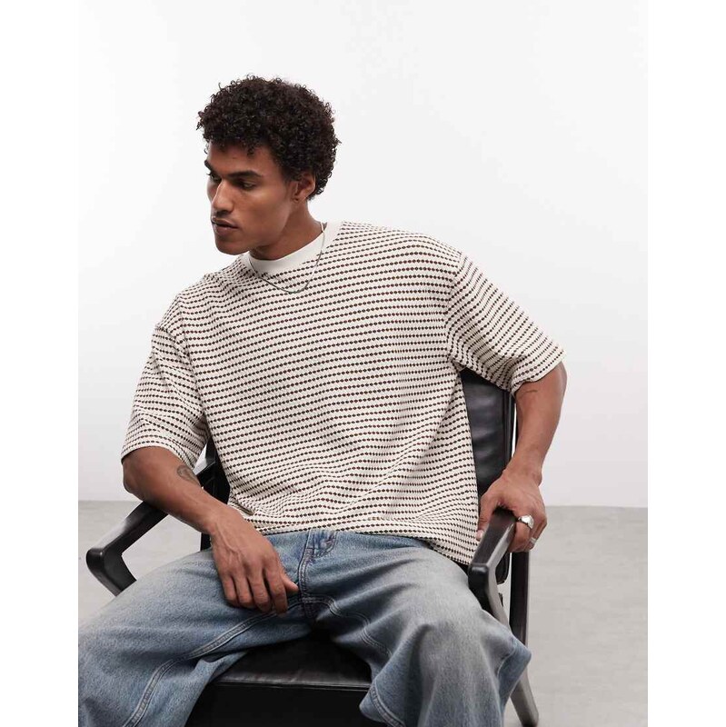 ASOS DESIGN heavyweight boxy oversized t-shirt in striped brown