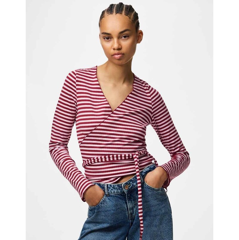 Pieces Wrap top in goji berry1-Red