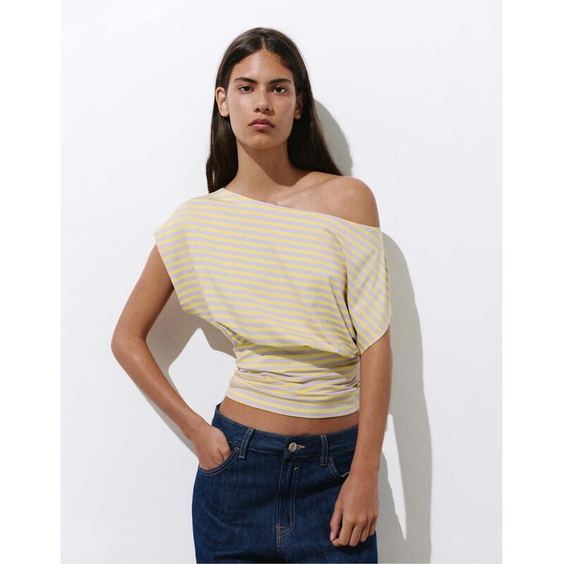 Pull&Bear Gathered asymmetric top in striped-Multi 115682147