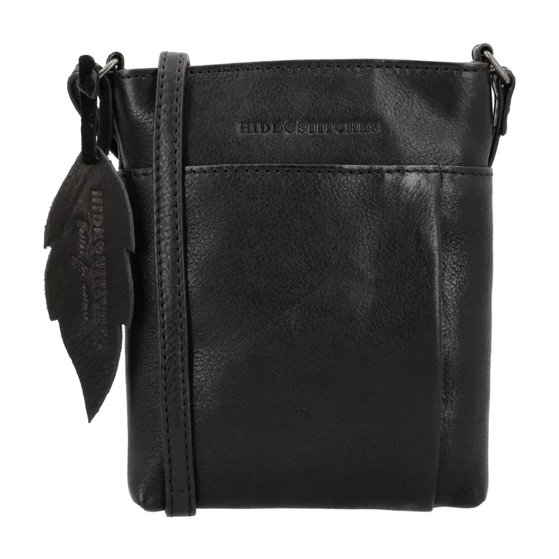 Hide & Stitches Černá crossbody kabelka z pravé kůže „Toscana“