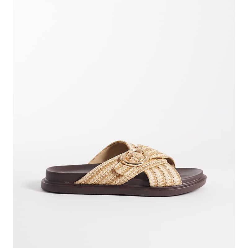 London Rebel Wide Fit Raya flat sandals with buckle detail in
