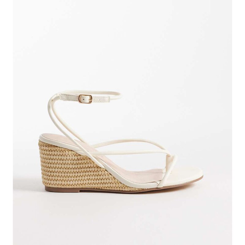 London Rebel Wide Fit Mary Wedge heeled strappy sandal in cream 115733463