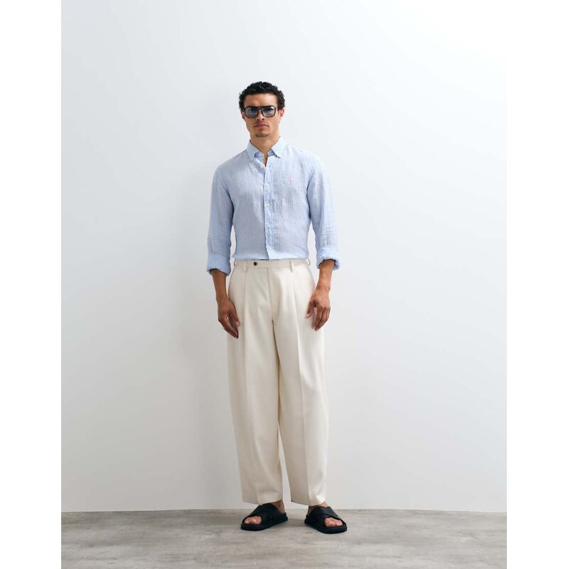 ASOS DESIGN tailored wide barrel leg trousers in white texture