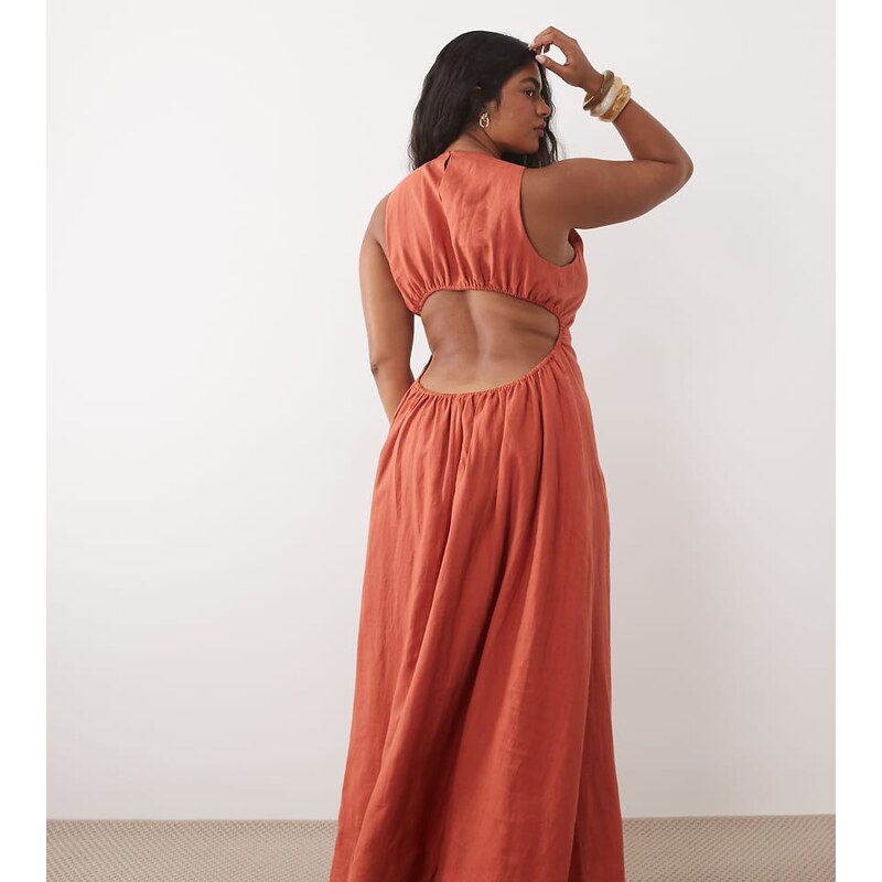 ASOS Curve ASOS DESIGN Curve premium 100% linen waisted maxi